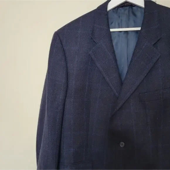 Brooks Brothers Men's Wool AlpacaWindowpane Navy Blazer Jacket 43r 43